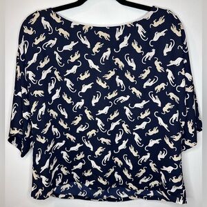 Ann Taylor Navy and Cream Animal Print Blouse NWT